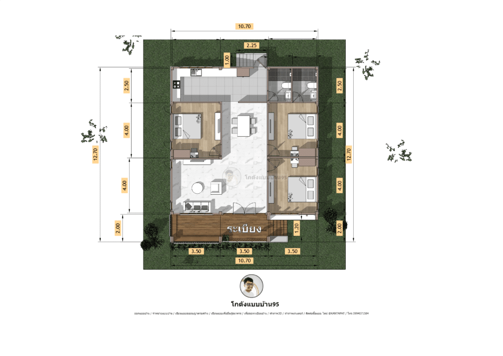 แปลนบ้านชั้นเดียว3ห้องนอนP-2453 (10)