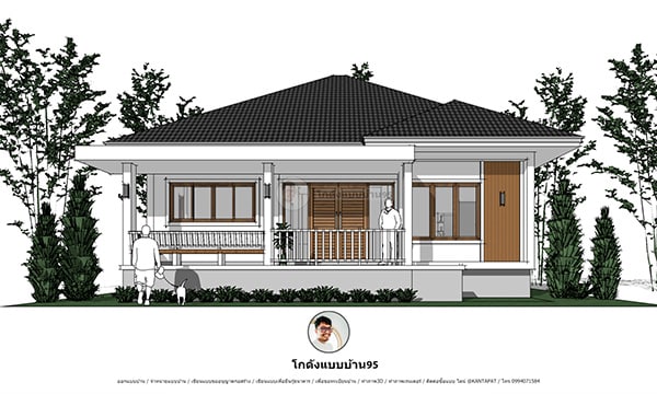 แปลนบ้านชั้นเดียว3ห้องนอนP-2453 bg