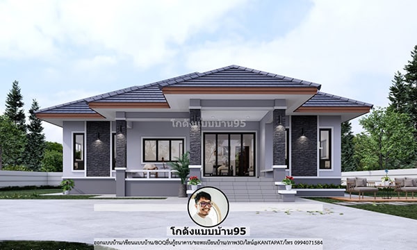 แบบบ้านสวย P-2504 บ้านพักอาศัยชั้นเดียว 4 ห้องนอน หลังคาทรงปั้นหยา คอนเทมโพรารี่สไตล์