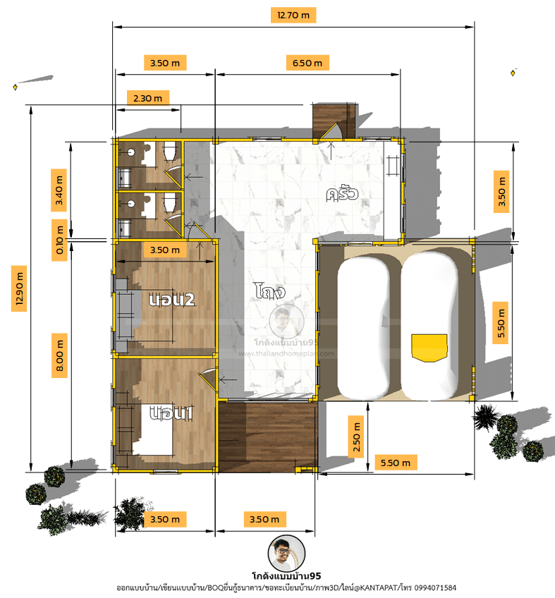 แบบบ้าน2ห้องนอน P-2522