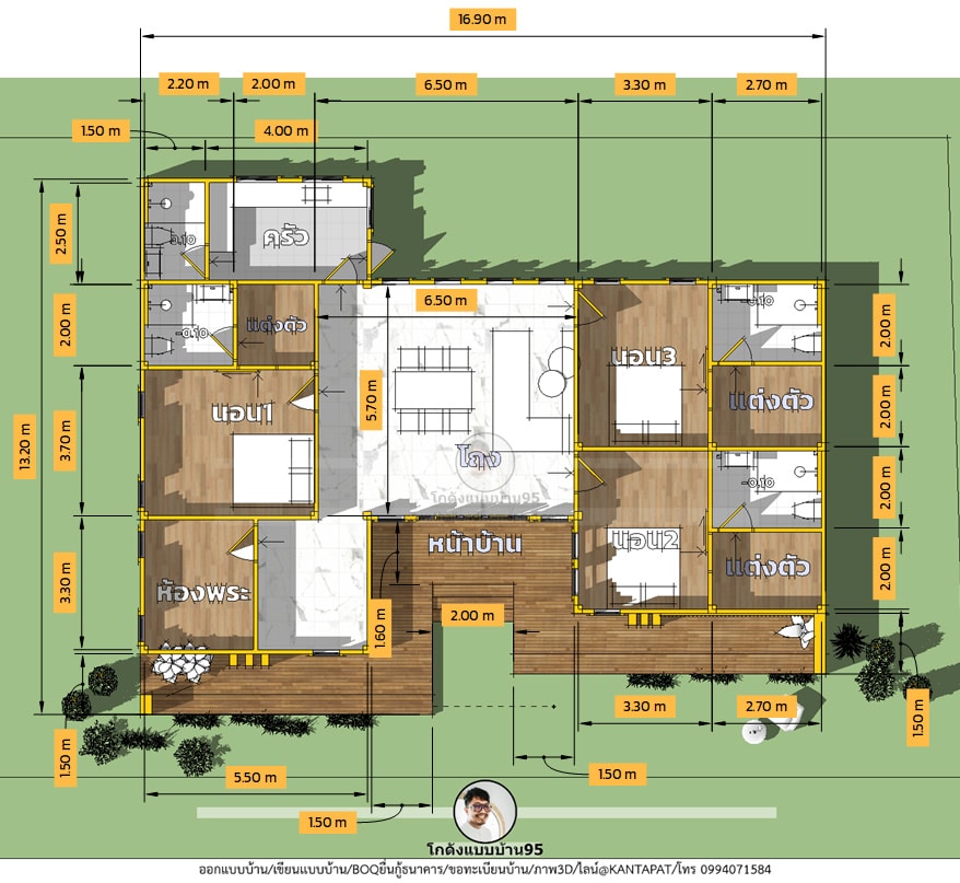 แปลนบ้าน3ห้องนอนP-2519