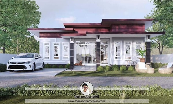 แบบบ้าน3มิติ P-1330-บ้านโมเดิร์นชั้นเดียว หลังคา 3 Step ดีไซน์สวยน่าอยู่ 2 ห้องนอน