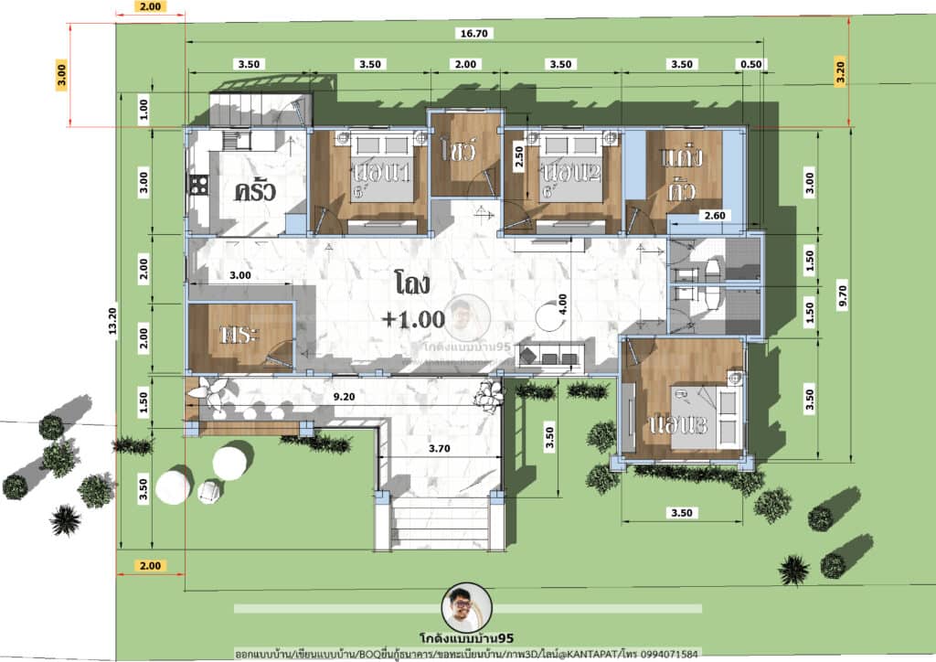 P-2531 แปลนบ้าน3ห้องนอน