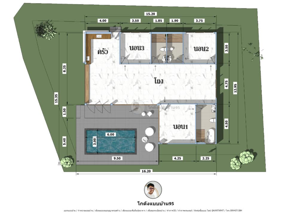แปลนบ้าน3ห้องนอน P-2546