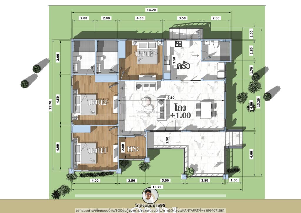 แปลนบ้าน3ห้องนอนP-2547