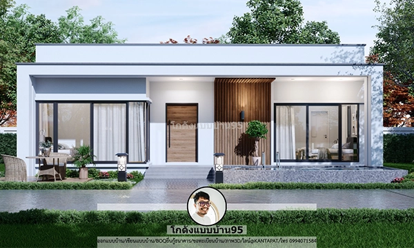 บ้านโมเดิร์นทรงกล่อง ดีไซน์เรียบง่าย สวยทันสมัย ขนาดกะทัดรัด 95 ตร.ม. บ้านทรงกล่อง P-2556