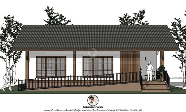 บ้านสำหรับผู้สูงอายุ แบบบ้านหลังเล็ก ไม่เกิน 100 ตร.ม. ขนาด 1 ห้องนอน บ้านทรงจั่ว P-2549