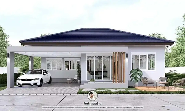 บ้านปั้นหยาดีไซน์เรียบง่าย ขนาด 117 ตร.ม. โทนสีขาว-เทา ผ่อนคลายสบายตา P-1116 บ้านปั้นหยา