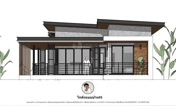 แบบบ้านสมัยใหม่ ตอบโจทย์ทุกช่วงวัย พื้นที่ระเบียงบ้านกว้าง ฟังก์ชันครบ 3 ห้องนอน บ้านสไตล์โมเดิร์น P-2555