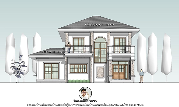 บ้านทรงปั้นหยา สไตล์คลาสสิกสวย ๆ พื้นที่ใช้สอย 200 ตร.ม. ฟังก์ชัน 3 ห้องนอน แบบบ้าน2ชั้น P-2321