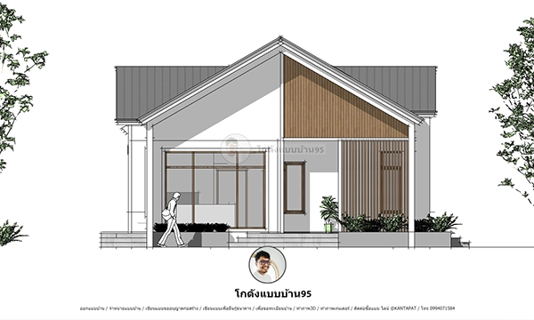 แบบบ้านชั้นเดียวทรงจั่ว เส้นสายเรียบง่าย สไตล์มินิมอล 2 ห้องนอน 180 ตร.ม. แบบบ้านทรงจั่ว P-2539