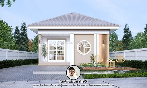 แบบบ้านหลังเล็กน่ารัก ขนาด 106 ตร.ม. 2 ห้องนอน สไตล์มินิมอล ดูผ่อนคลาย แบบบ้านปั้นหยา P-2541