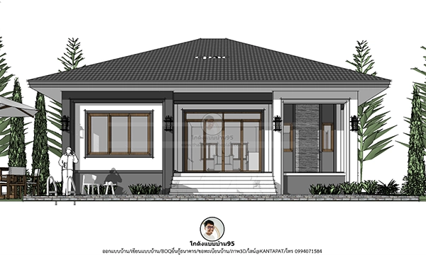 แบบบ้านปั้นหยา P-2550 บ้านชั้นเดียว สวย ๆ ผสานความคลาสสิก 3 ห้องนอน 126 ตร.ม.