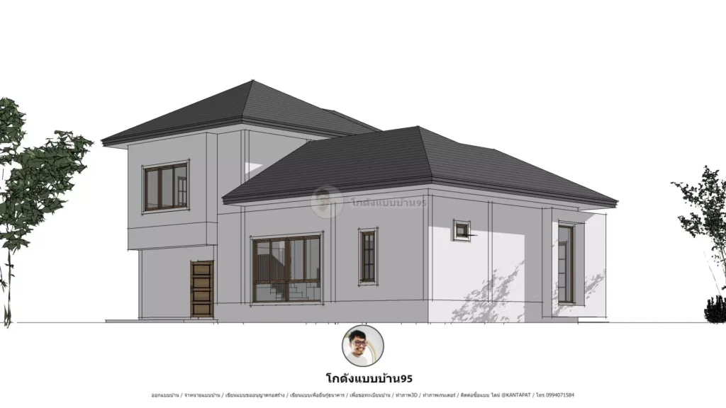 แบบบ้านP2537 บ้านชั้นครึ่ง คอมเทมโพลารี่ หลังคาปั้นหยา