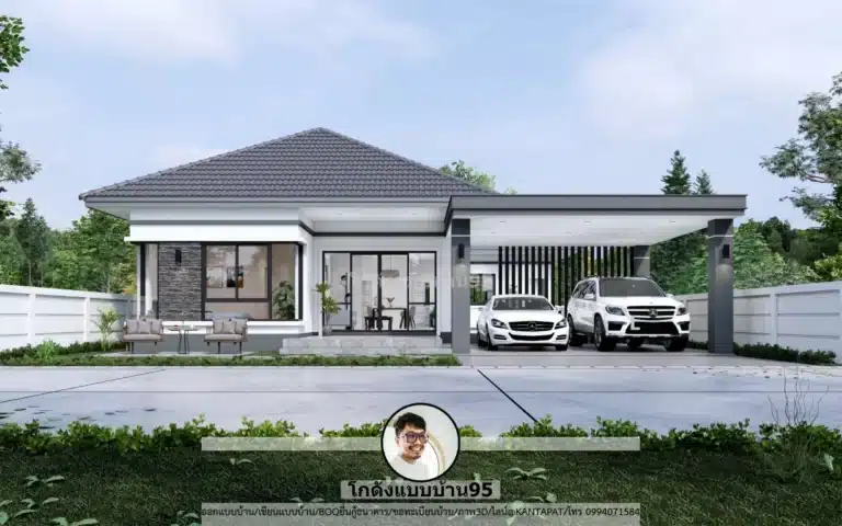 บ้านปั้นหยาชั้นเดียว 3 ห้องนอน 3 ห้องน้ำ พร้อมโรงจอดรถ แบบบ้านS-178