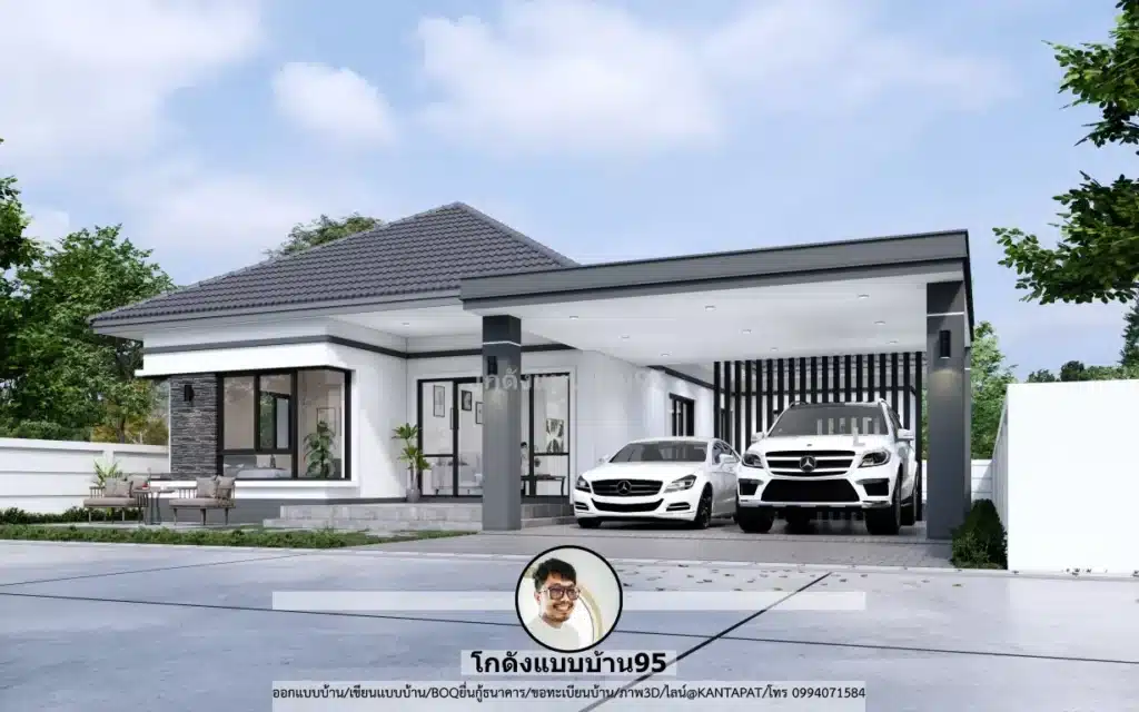 บ้านปั้นหยาชั้นเดียว 3 ห้องนอน 3 ห้องน้ำ พร้อมโรงจอดรถ แบบบ้านS-178