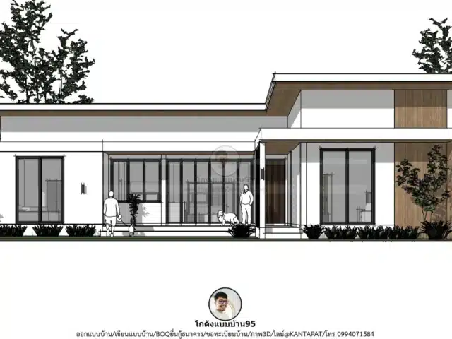 แบบบ้านทรงกล่อง ชั้นเดียว 4ห้องนอน P-2575 พื้นที่ใช้สอย 185 ตรม.