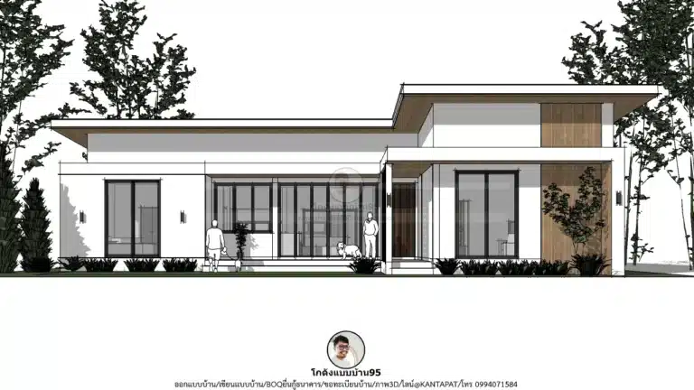 แบบบ้านทรงกล่อง ชั้นเดียว 4ห้องนอน P-2575 พื้นที่ใช้สอย 185 ตรม.
