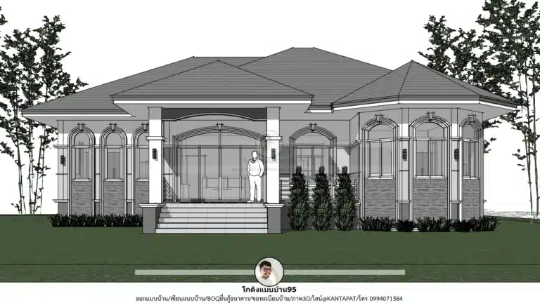 บ้านคอนเทมโพลารี่ ชั้นเดียว 4ห้องนอน 2ห้องน้ำ พื้นที่ใช้สอย 175 ตรม. แบบบ้าน P-2585
