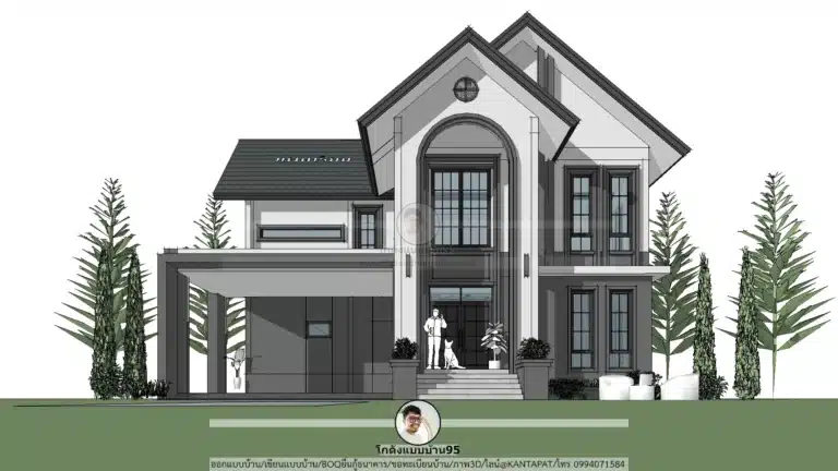 แบบบ้านสองชั้น P-2607 ฟังก์ชัน 5 ห้องนอน 4 ห้องน้ำ พร้อมที่จอดรถ