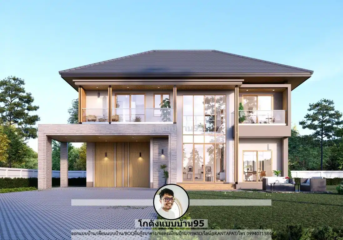 แบบบ้านสองชั้นสไตล์ปั้นหยา P-2583 พร้อมโรงจอดรถ