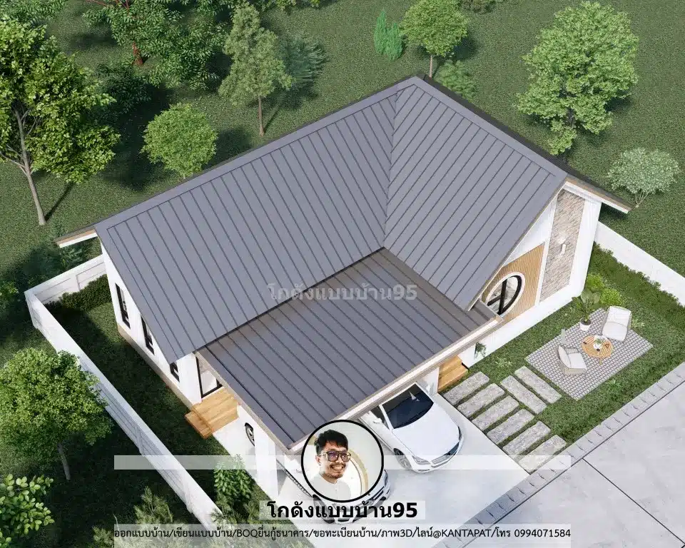 S-181-แบบบ้านชั้นเดียว 3 ห้องนอน-หลังคาจั่ว