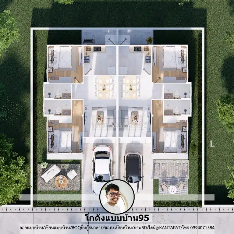 S-180-แบบบ้านแฝดชั้นเดียว 2 ยูนิต