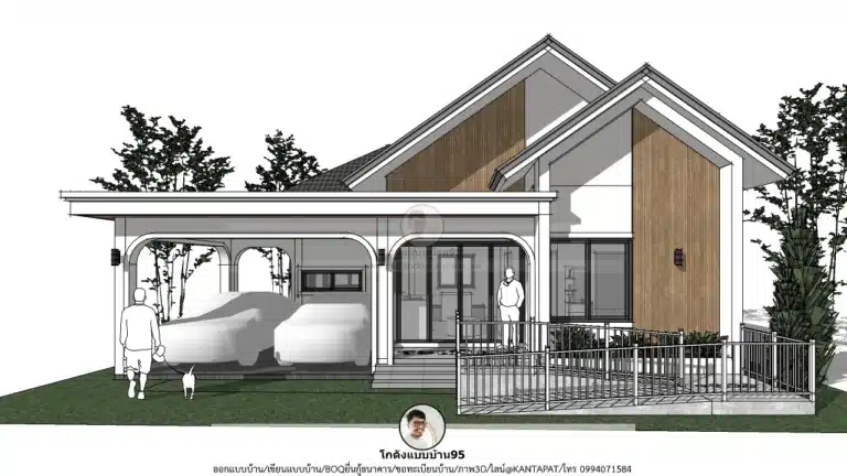 บ้านชั้นเดียว 2 ห้องนอน พร้อมโรงจอดรถ แบบบ้าน P-2566