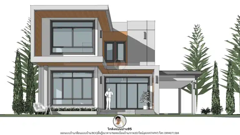 บ้านสองชั้น ทรงกล่อง แบบบ้าน P-2567 4 ห้องนอนพร้อมที่จอดรถ