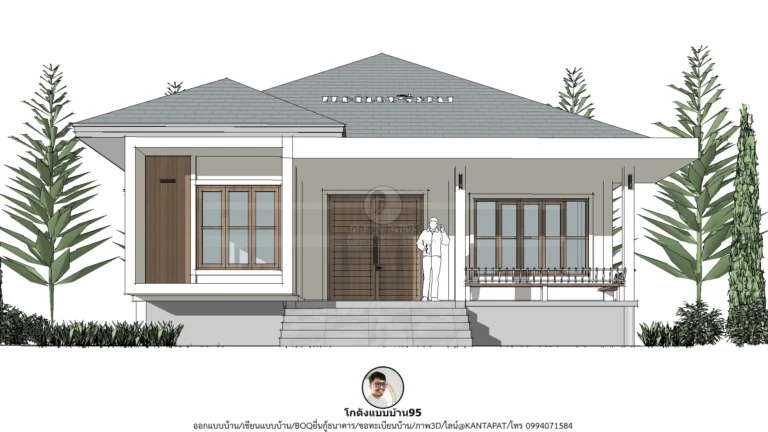 บ้านชั้นเดียว 3 ห้องนอน พื้นที่ใช้สอย 200 ตรม. แบบบ้านP-2589