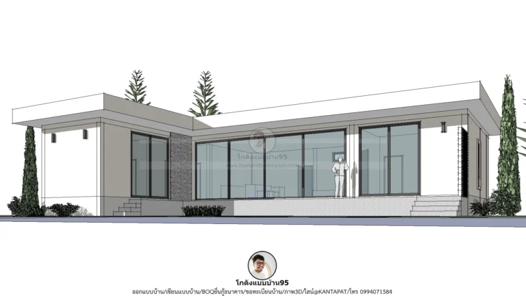 แบบบ้าน P-2592 บ้านชั้นเดียวสไตล์โมเดิร์นรูปตัว L