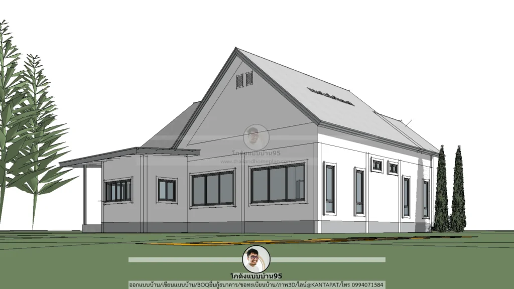 P-2595-แบบบ้านชั้นเดียวทรงจั่วโมเดิร์น