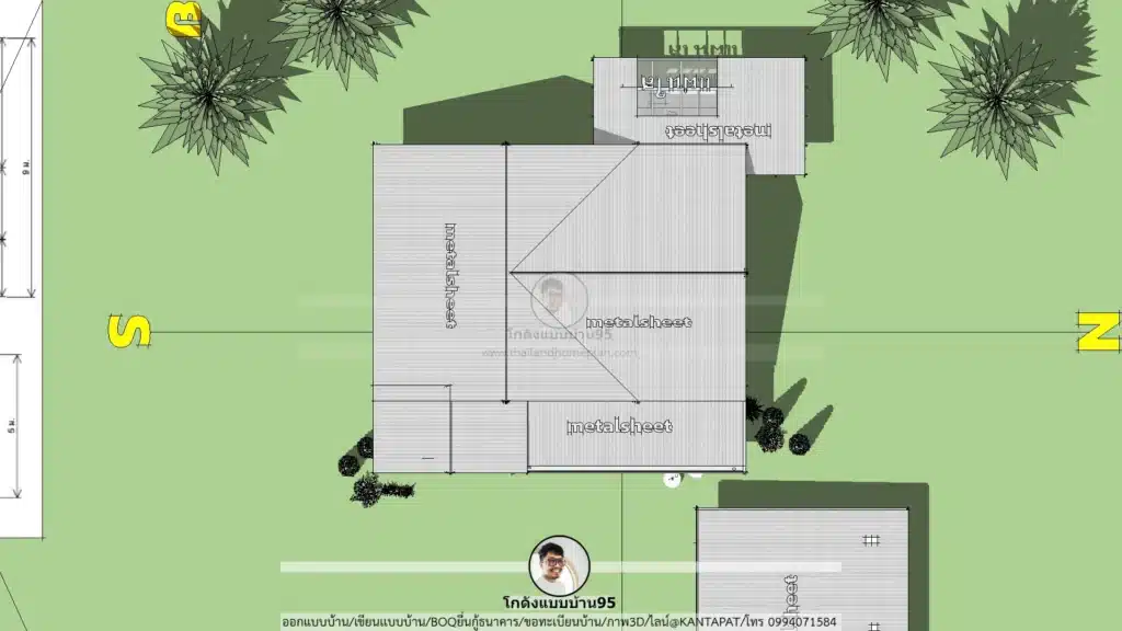 P-2595-แบบบ้านชั้นเดียวทรงจั่วโมเดิร์น