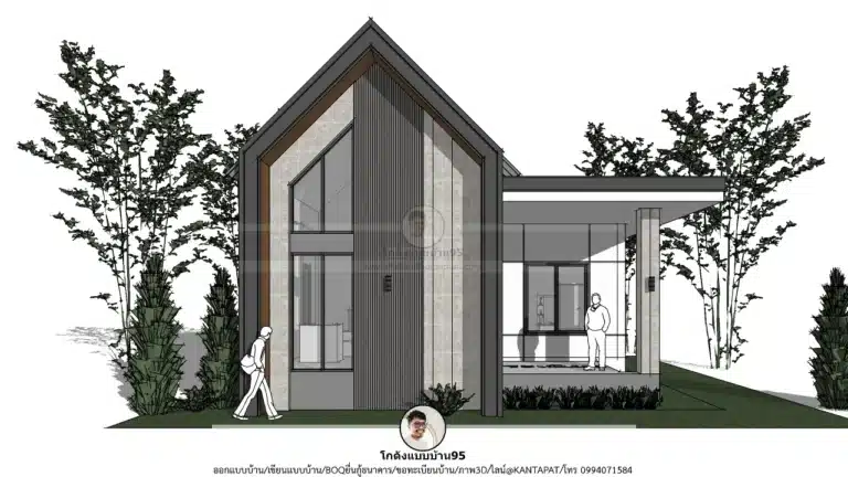 บ้านหลังคาจั่ว 2 ห้องนอน 2 ห้องน้ำ แบบบ้าน P-2608