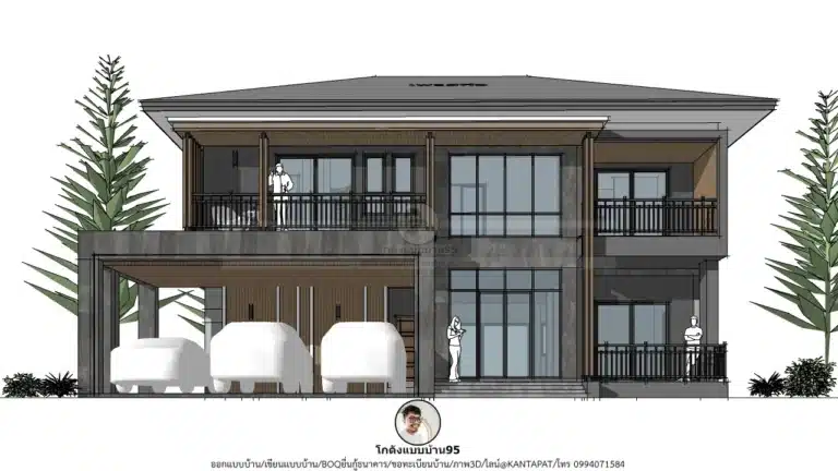 บ้าน 2 ชั้นพร้อมที่จอดรถ แบบบ้าน P-2632 พื้นที่ใช้สอย 300 ตารางเมตร