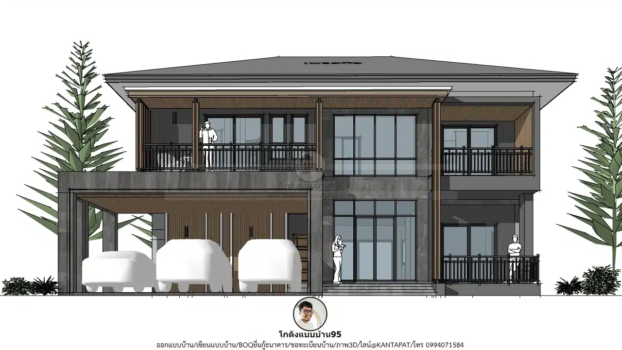บ้าน 2 ชั้นพร้อมที่จอดรถ แบบบ้าน P-2632 พื้นที่ใช้สอย 300 ตารางเมตร