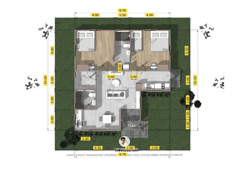 P-2481-บ้านชั้นเดียวสไตล์มินิมอล 2 ห้องนอน