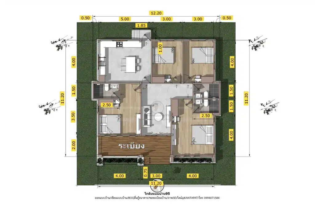 P-2633-แบบบ้านชั้นเดียว 4 ห้องนอน