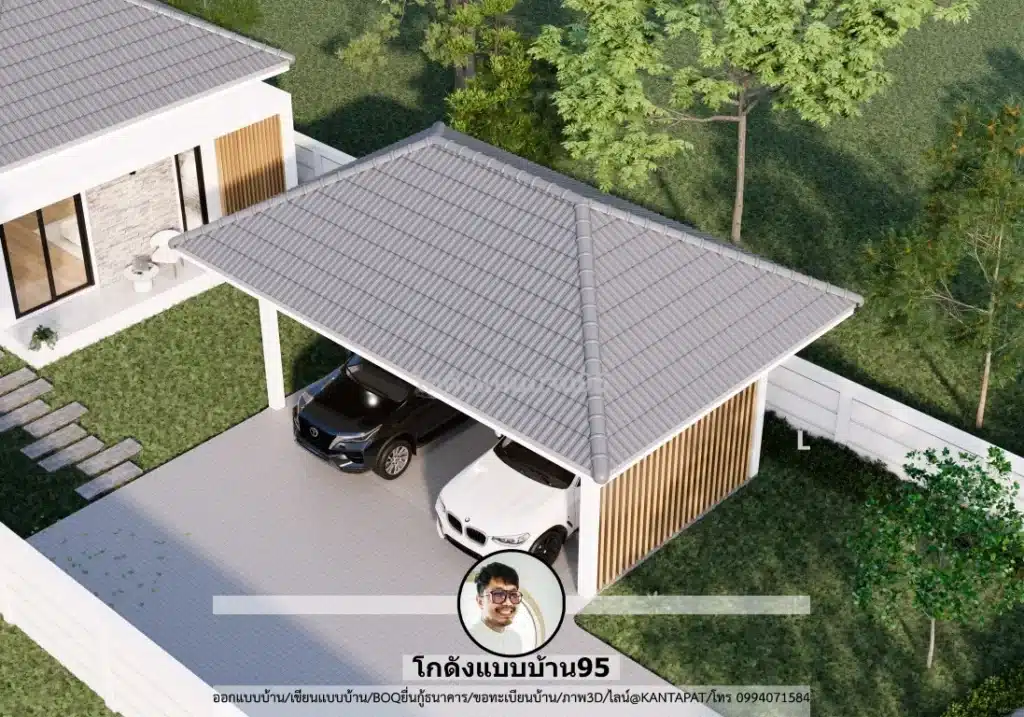 S-185-บ้านตัวแอลชั้นเดียว -ที่จอดรถ