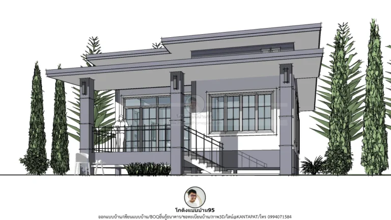 แบบบ้าน P-2625 บ้านชั้นเดียวโมเดิร์น  2 ห้องนอน 2 ห้องน้ำ
