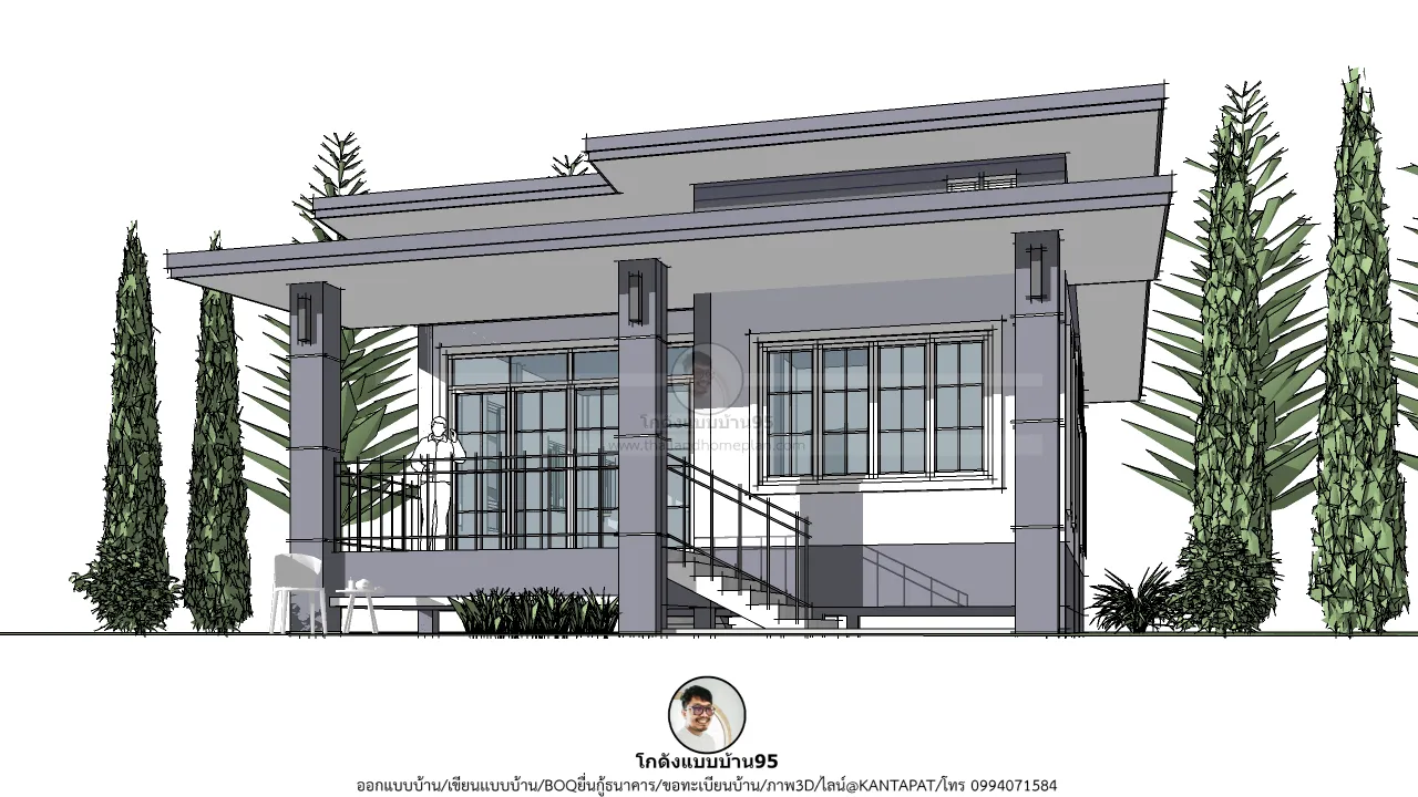 แบบบ้าน P-2625 บ้านชั้นเดียวโมเดิร์น  2 ห้องนอน 2 ห้องน้ำ