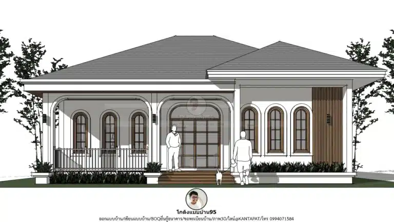 แบบบ้านชั้นเดียว 4 ห้องนอน 3 ห้องน้ำ แบบบ้าน P-2633