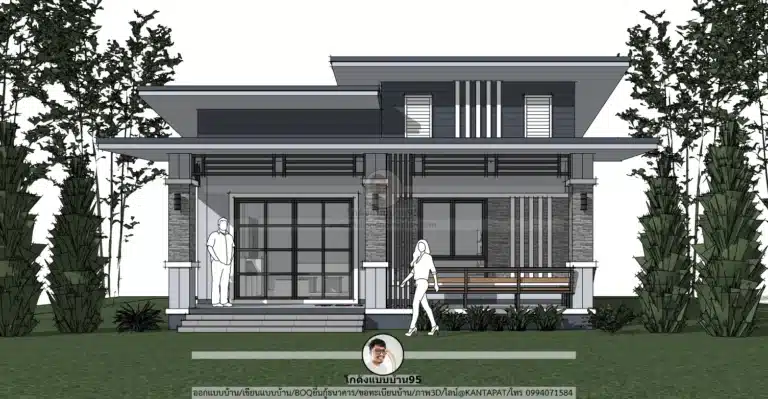บ้านชั้นเดียวโมเดิร์น 2 ห้องนอน ขนาดไม่เกิน 100 ตรม. แบบบ้านP-2652