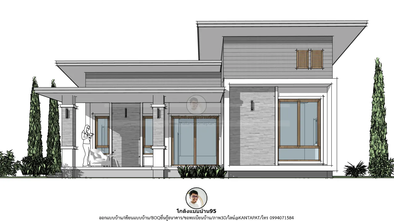 บ้านชั้นเดียว 3 ห้องนอน สไตล์โมเดิร์น แบบบ้าน P-2662