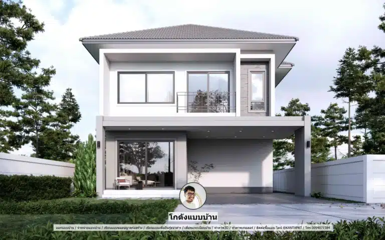 บ้านสไตล์ปั้นหยา สองชั้น 4 ห้องนอนพร้อมที่จอดรถ แบบบ้าน P-2736