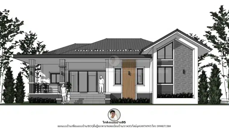 บ้านชั้นเดียวสไตล์ปั้นหยาผสมจั่ว 3 ห้องนอน แบบบ้าน P-2701