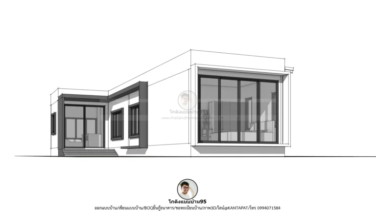 บ้านชั้นเดียวทรงกล่อง ตัวแอล 3 ห้องนอน แบบบ้าน P-2751