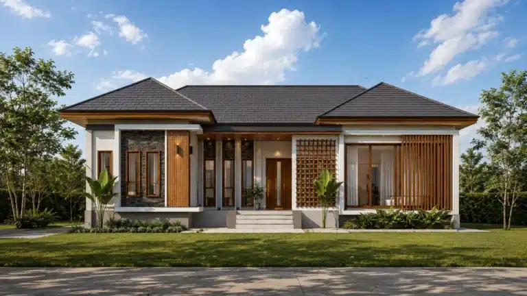 บ้านชั้นเดียว สไตล์คอนเทมโพลารี่ พร้อมโรงจอดรถ แบบบ้าน P-2524